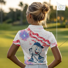 Load image into Gallery viewer, Funny Golf Ball Watercolor red, white and blue Women golf polo shirt custom patriotic fun golf shirts NQS10293