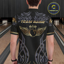 Load image into Gallery viewer, Personalized Black And Gold tribal pattern Bowling Shirts For Men, angel wings Bowling Team jerseys NQS10298