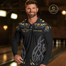 Load image into Gallery viewer, Personalized Black And Gold tribal pattern Bowling Shirts For Men, angel wings Bowling Team jerseys NQS10298
