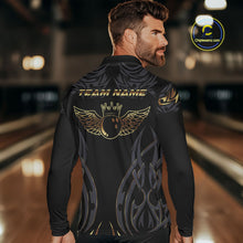 Load image into Gallery viewer, Personalized Black And Gold tribal pattern Bowling Shirts For Men, angel wings Bowling Team jerseys NQS10298