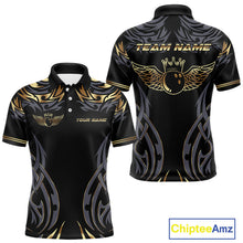 Load image into Gallery viewer, Personalized Black And Gold tribal pattern Bowling Shirts For Men, angel wings Bowling Team jerseys NQS10298