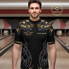 Load image into Gallery viewer, Personalized Black And Gold tribal pattern Bowling Shirts For Men, angel wings Bowling Team jerseys NQS10298