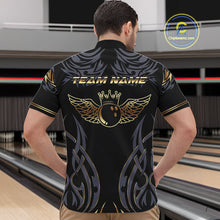 Load image into Gallery viewer, Personalized Black And Gold tribal pattern Bowling Shirts For Men, angel wings Bowling Team jerseys NQS10298