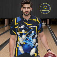 Load image into Gallery viewer, Personalized Blue And Yellow camo lightning thunder Bowling Shirts For Men Custom Bowling Team jersey NQS10305
