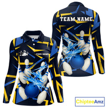Load image into Gallery viewer, Personalized Blue &amp; Yellow camo lightning thunder Bowling Shirts For Women Custom Bowling Team jersey NQS10305