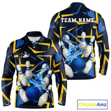Load image into Gallery viewer, Personalized Blue And Yellow camo lightning thunder Bowling Shirts For Men Custom Bowling Team jersey NQS10305