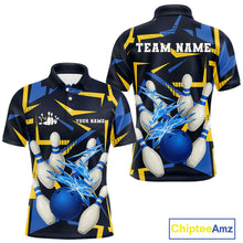 Load image into Gallery viewer, Personalized Blue And Yellow camo lightning thunder Bowling Shirts For Men Custom Bowling Team jersey NQS10305