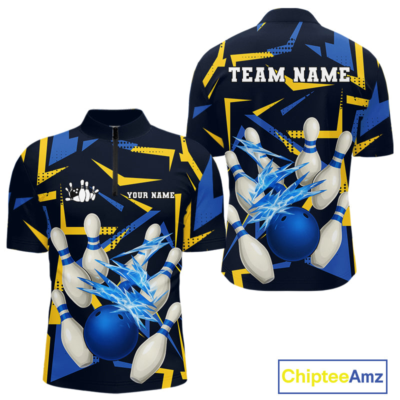 Personalized Blue And Yellow camo lightning thunder Bowling Shirts For Men Custom Bowling Team jersey NQS10305