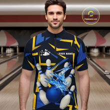 Load image into Gallery viewer, Personalized Blue And Yellow camo lightning thunder Bowling Shirts For Men Custom Bowling Team jersey NQS10305