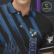 Load image into Gallery viewer, Black and Blue Flame Retro Bowling Polo, Quarter Zip Shirt for Men Custom Vintage Team Bowling Jersey NQS10504