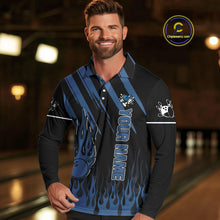 Load image into Gallery viewer, Black and Blue Flame Retro Bowling Polo, Quarter Zip Shirt for Men Custom Vintage Team Bowling Jersey NQS10504