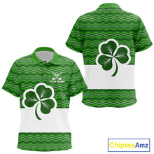 Load image into Gallery viewer, Green shamrock Lucky Kid polo golf shirts Custom St Patrick Day team golf jerseys NQS10508