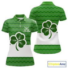 Load image into Gallery viewer, Green shamrock Lucky Women polo golf shirts Custom St Patrick Day team golf jerseys NQS10508