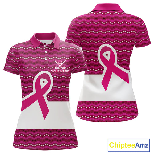 Pink ribbon Women polo golf shirts Custom Breast cancer awareness team golf attire for ladies NQS10509