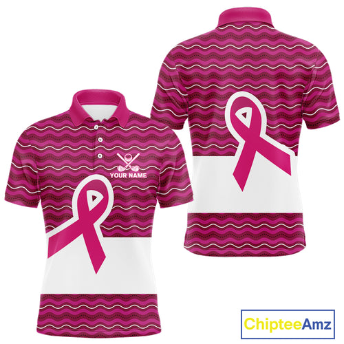 Pink ribbon Mens polo golf shirts Custom Breast cancer awareness team golf attire for men NQS10509