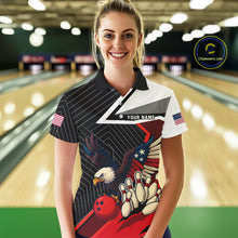 Load image into Gallery viewer, Black and Red American Flag Eagle Bowling Shirts for Women Custom patriotic Team Bowling Jersey NQS10517