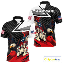 Load image into Gallery viewer, Black and Red American Flag Eagle Bowling Shirts for Men Custom patriotic Team Bowling League Jersey NQS10517