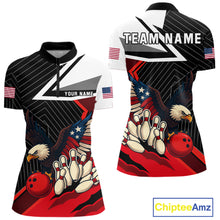 Load image into Gallery viewer, Black and Red American Flag Eagle Bowling Shirts for Women Custom patriotic Team Bowling Jersey NQS10517