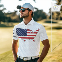 Load image into Gallery viewer, Personalized American Flag Men golf polo shirts Custom Patriotic Golf outfit For men NQS10183