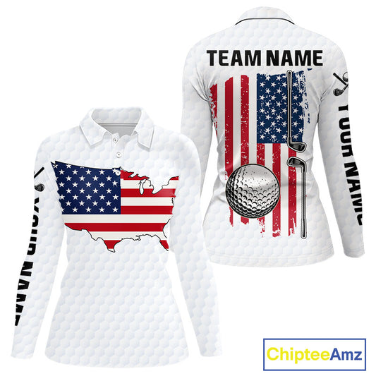 Personalized American Flag Women golf polo shirts Custom Patriotic Golf outfit For ladies NQS10183