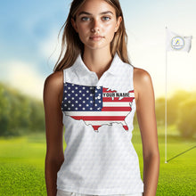 Load image into Gallery viewer, Personalized American Flag Women sleeveless polo shirt Custom Patriotic Golf outfit For ladies NQS10183