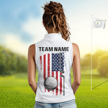 Load image into Gallery viewer, Personalized American Flag Women sleeveless polo shirt Custom Patriotic Golf outfit For ladies NQS10183