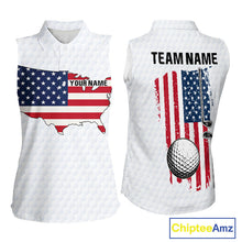 Load image into Gallery viewer, Personalized American Flag Women sleeveless polo shirt Custom Patriotic Golf outfit For ladies NQS10183