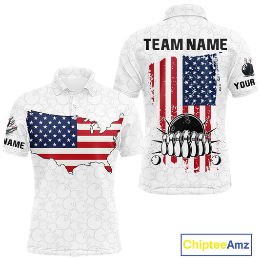 Personalized American Flag White Bowling Shirts For Men Custom patriotic Team Bowling jerseys NQS10184