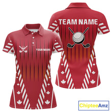 Load image into Gallery viewer, Red and White maple leaf Canadian Women golf polo shirt Custom Patriotic Golf attire For ladies NQS10185