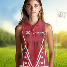 Load image into Gallery viewer, Red and White maple leaf Canadian Women sleeveless polo shirt Custom Patriotic Golf attire For ladies NQS10185