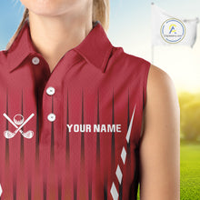 Load image into Gallery viewer, Red and White maple leaf Canadian Women sleeveless polo shirt Custom Patriotic Golf attire For ladies NQS10185
