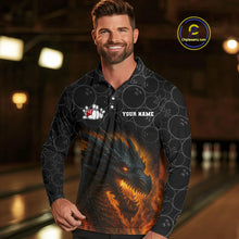 Load image into Gallery viewer, Custom Black Camo Flame Dragon Bowling Team Shirts For Men, Bowling Uniform gift for bowlers NQS10320