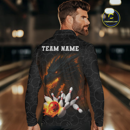 Custom Black Camo Flame Dragon Bowling Team Shirts For Men, Bowling Uniform gift for bowlers NQS10320