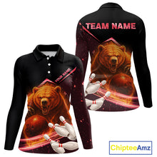 Load image into Gallery viewer, Custom Flame Bear Bowling Team Polo, Quarter zip Shirts For Women, Team Bowling Uniform NQS10321