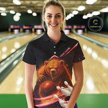 Load image into Gallery viewer, Custom Flame Bear Bowling Team Polo, Quarter zip Shirts For Women, Team Bowling Uniform NQS10321