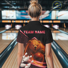 Load image into Gallery viewer, Custom Flame Bear Bowling Team Polo, Quarter zip Shirts For Women, Team Bowling Uniform NQS10321