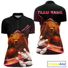 Load image into Gallery viewer, Custom Flame Bear Bowling Team Polo, Quarter zip Shirts For Women, Team Bowling Uniform NQS10321