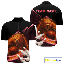 Load image into Gallery viewer, Custom Flame Bear Bowling Team Polo, Quarter zip Shirts For Men, Team Bowling Uniform NQS10321