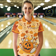 Load image into Gallery viewer, Funny Pumpkin Bowling Ball and pins Bowling Shirts for Women custom Halloween bowling team jerseys NQS10531