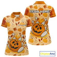 Load image into Gallery viewer, Funny Pumpkin Bowling Ball and pins Bowling Shirts for Women custom Halloween bowling team jerseys NQS10531