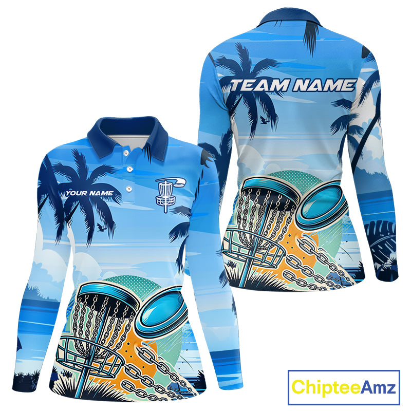 Blue Disc golf basket Women Disc golf polo shirts Custom team disc golf jerseys NQS10021