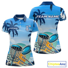 Load image into Gallery viewer, Blue Disc golf basket Women Disc golf polo shirts Custom team disc golf jerseys NQS10021