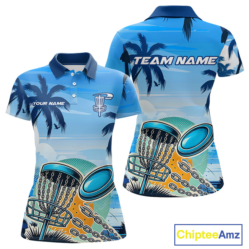 Blue Disc golf basket Women Disc golf polo shirts Custom team disc golf jerseys NQS10021