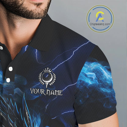 Blue Flame Dragon Golf polo shirts For Men Custom Dragon team mens golf outfits, gift for golf lover NQS10024