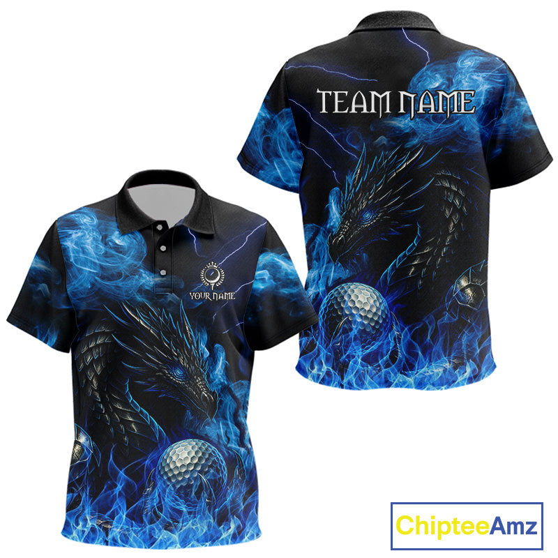 Blue Flame Dragon Kid Golf polo shirts Custom Dragon team Kid golf outfits, gift for golf lover NQS10024
