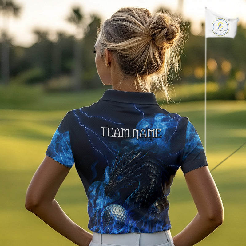 Blue Flame Dragon Women Golf polo shirts Custom Dragon team ladies golf outfits, gift for golf lover NQS10024