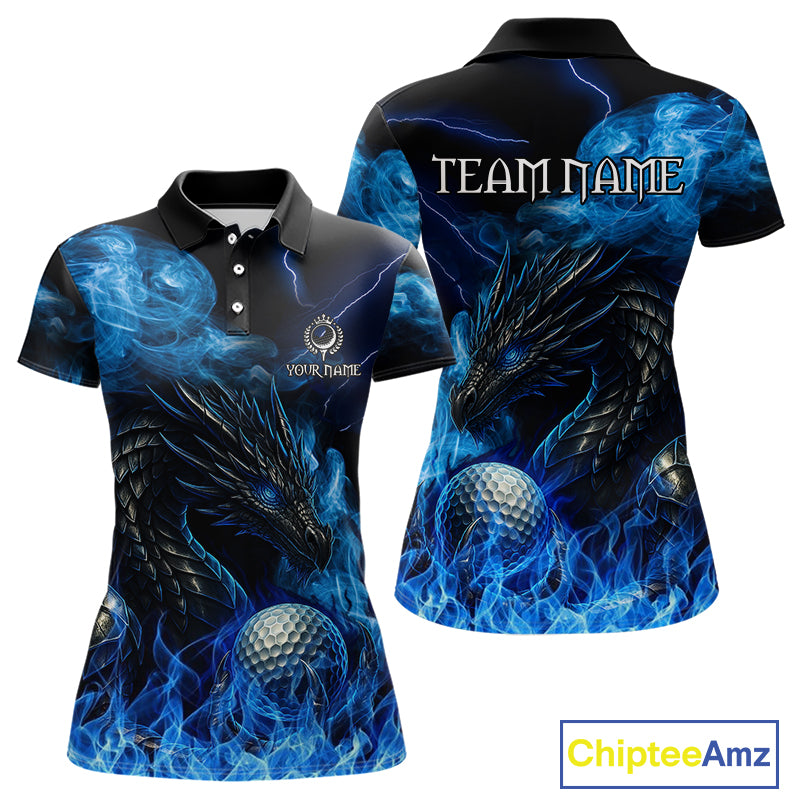 Blue Flame Dragon Women Golf polo shirts Custom Dragon team ladies golf outfits, gift for golf lover NQS10024