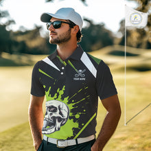 Load image into Gallery viewer, Black and Green Skull Golf polo shirts For Men Custom team golf outfits men, cool golf gifts NQS10025