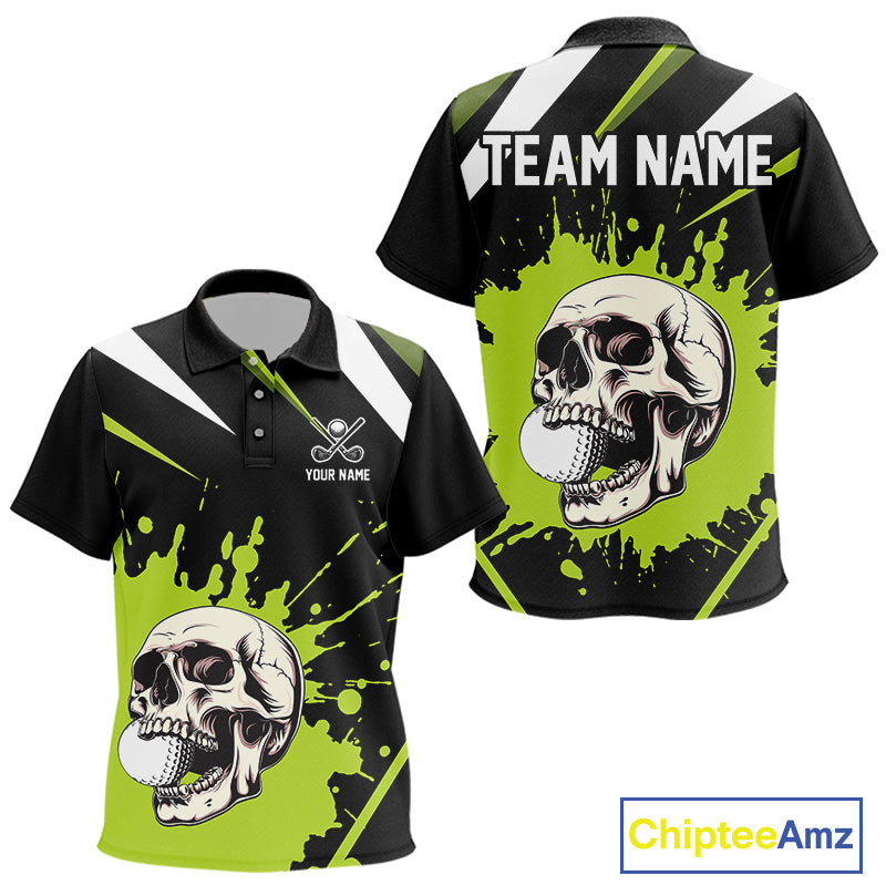 Black and Green Skull Golf polo shirts for Kid Custom team golf outfits Kid, cool golf gifts NQS10025