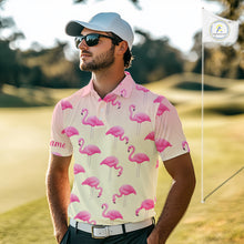 Load image into Gallery viewer, Personalized pink gradient Flamingo pattern Men golf polo shirt Custom golf team theme outfits NQS10324